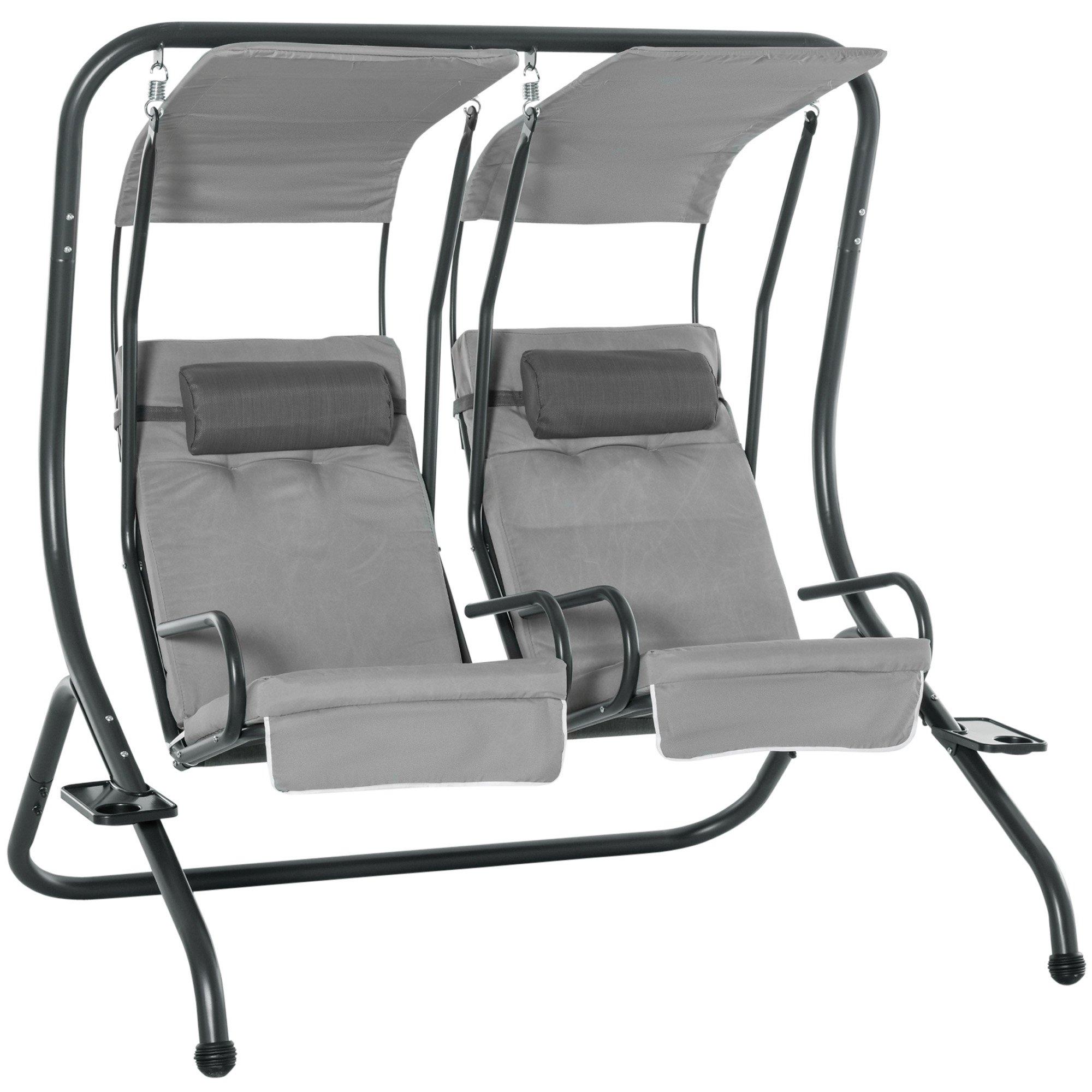 2 Seater Garden Metal Swing Seat Patio Swinging Chair Hammock Canopy